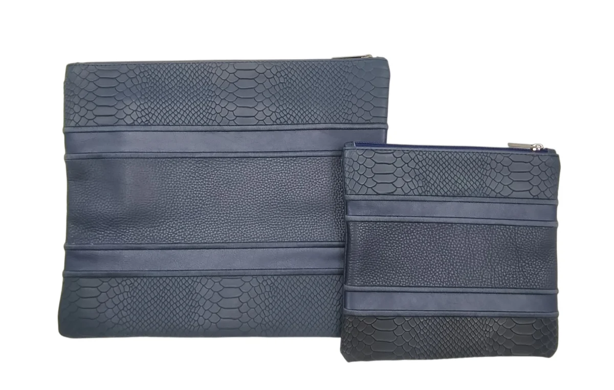 כיסוי לטלית ותפילין 5 פסים כחול קלוע מחוספס חלק