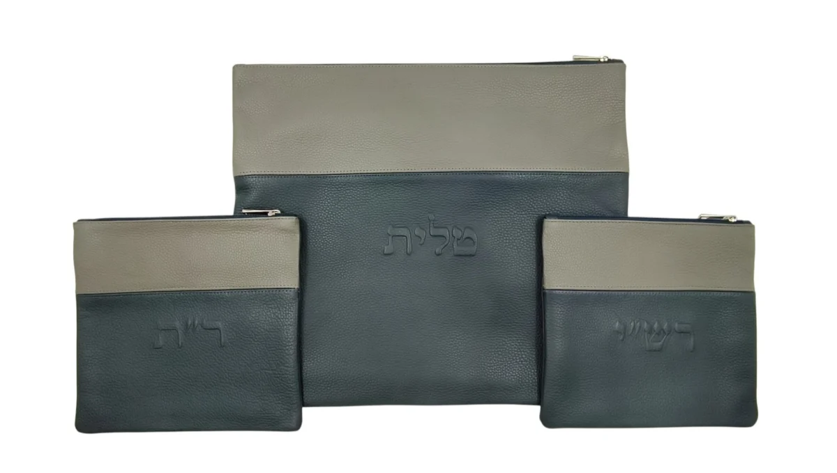 כיסוי לטלית ותפילין רש"י ר"ת כחול שני שליש אפור